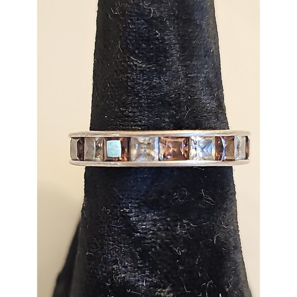 .925 Sterling Silver Chocolate & White CZ Eternity Band Ring Size 6 - Picture 2 of 4